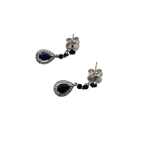 14K White Gold Sapphire and Diamond Drop Earrings JAGi Certified #15951 - Picture 4 of 8